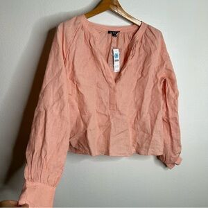 NWT J. Crew 100% Linen Long Sleeve Blouse Peach Coral Size XS